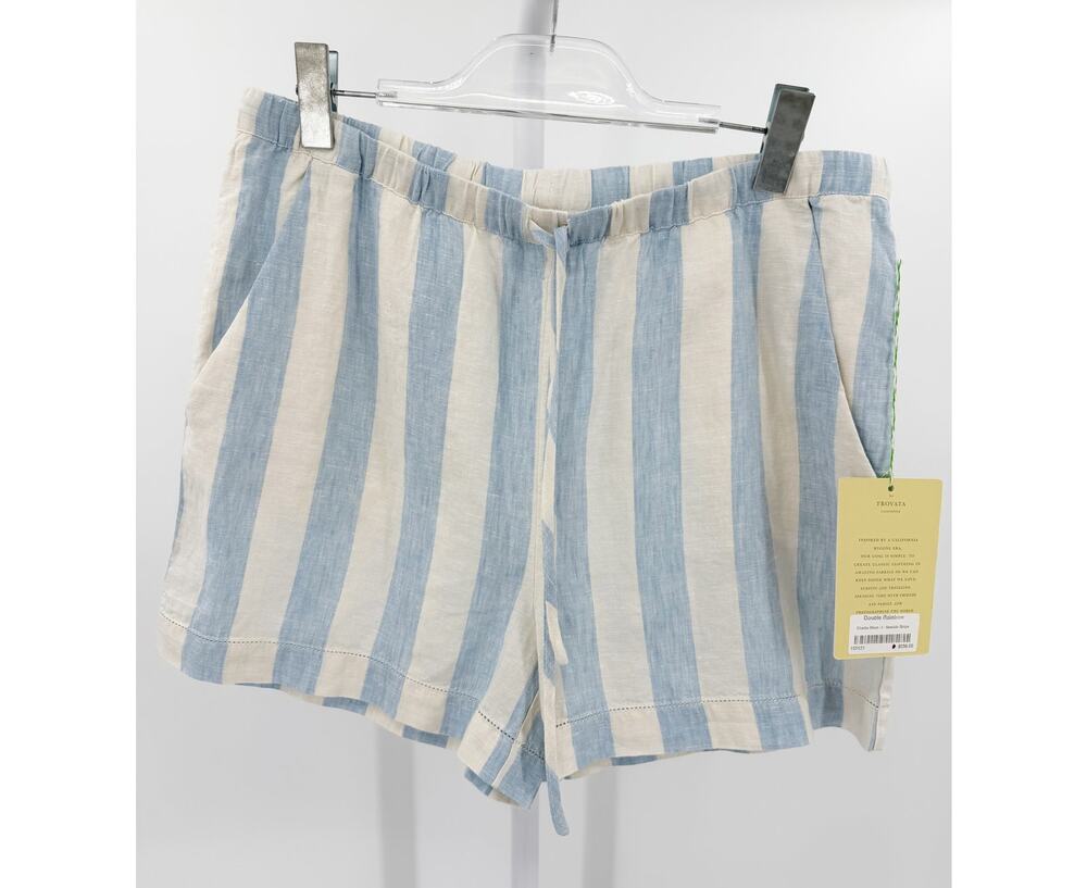 Birds of Paradis Charlie Shorts Seaside Stripe Blue Linen Drawstring NWT Large